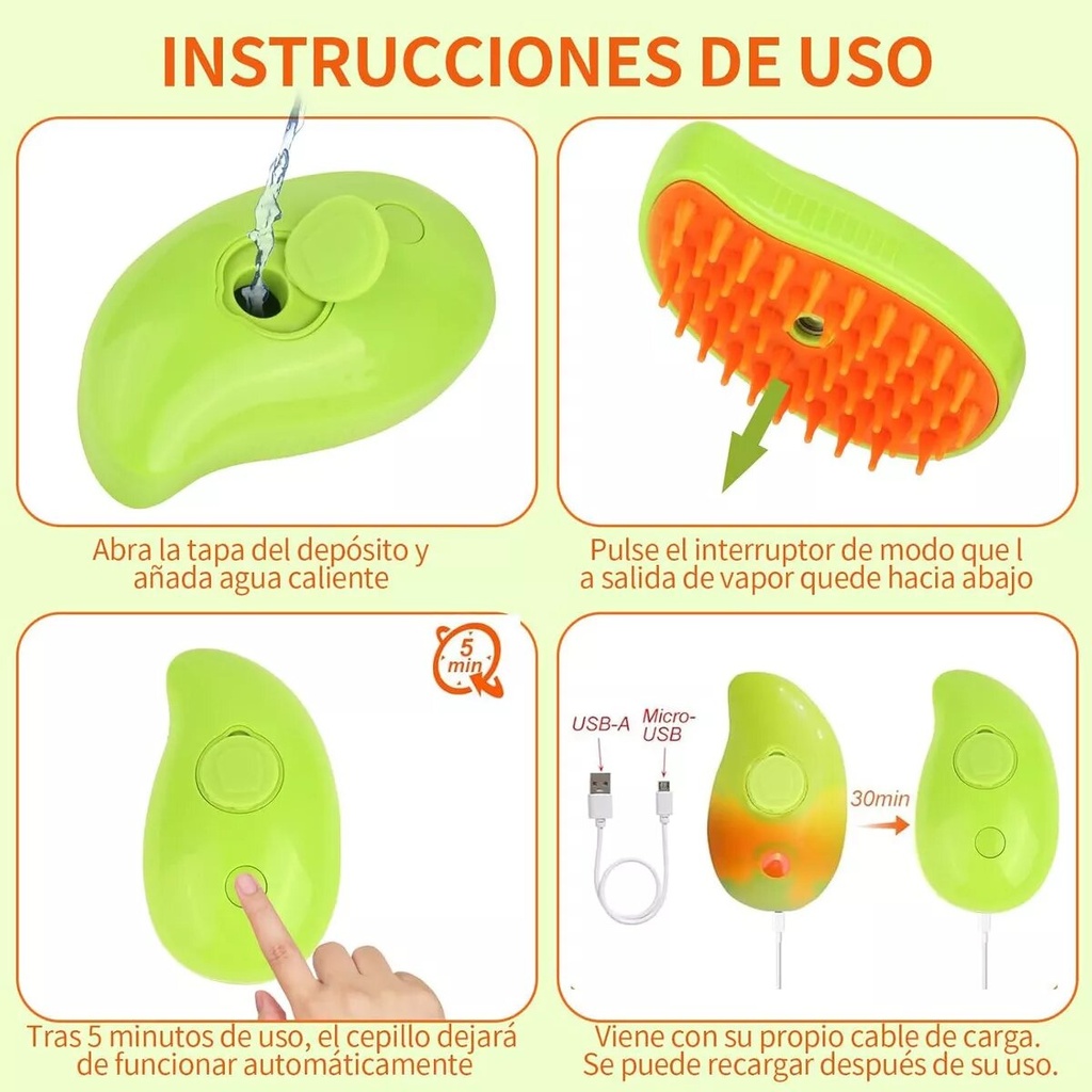 Cepillo a Vapor 3en1 Masajeador Para Mascotas
