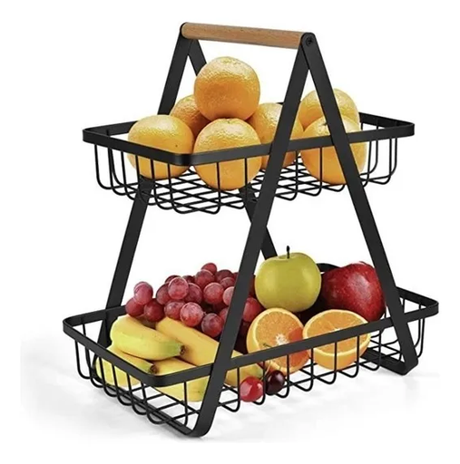Frutero De Metal Y Madera Con 2 Niveles